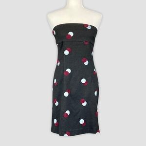 Anthropologie Ruth Womens Strapless Sheath Dress Gray Polka Dot Circles size 2